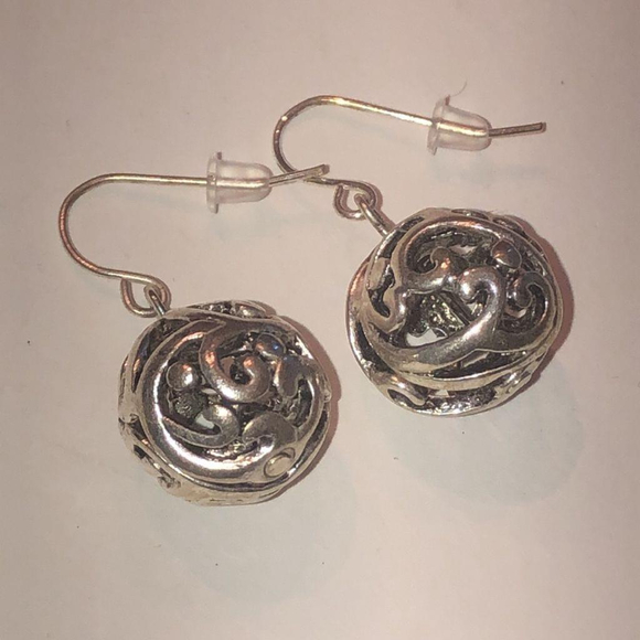 Jewelry - Silver Tone Round Cutout Dangling Ball Drop Boho Pierced Earrings